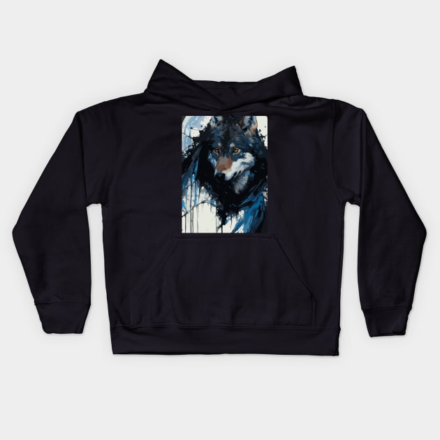 Wolf Howling at the Full Moon in Ink Painting Style Kids Hoodie by diegotorres